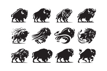 Silhouette icon Set of Bison , isolated on a white background