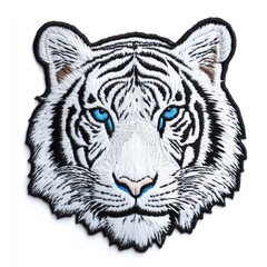 White tiger embroidered patch on white background