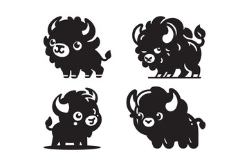 Silhouette icon Set of Bison , isolated on a white background