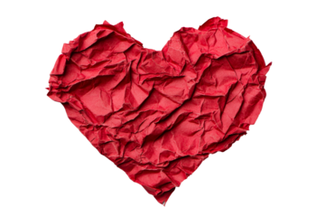 Crumpled red heart on clear background