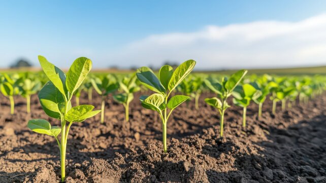 Young Soybean Plants Growing in a Field