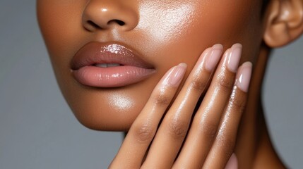 Obraz premium Close-up of healthy, glowing skin and manicured nails