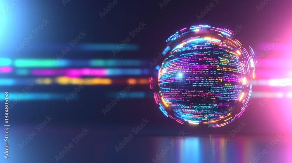 Fototapete dynamic digital sphere with vibrant light trails showcasing data visualization in 4k resolution