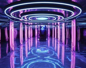 Obraz premium Futuristic workspace blending digital remote work and physical office collaboration