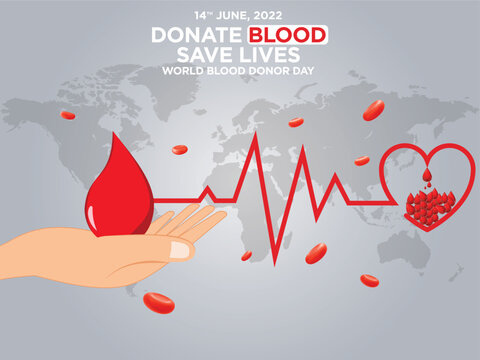 world blood donor day 14th june drop in hand heart beat and heart in line art - Powered by Adobe