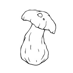 Line sketch,contour of a forest porcini mushroom.Vector graphics.