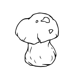 Line sketch,contour of a forest porcini mushroom.Vector graphics.