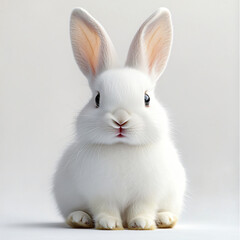 Obraz premium A cute fluffy white rabbit, perfect for Easter, children's themes, or pet care promotions, radiating innocence and warmth with ample copy space.