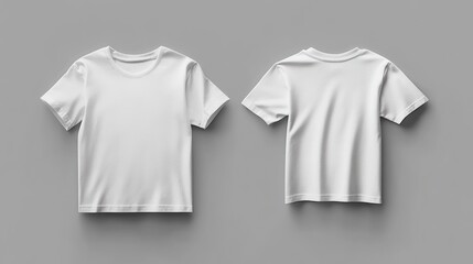 White T-shirt mockup, front and back, studio, grey background, apparel design