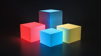 Obraz premium Glowing abstract podium with different brands competing for the top spot symbolizing strategic brand placement