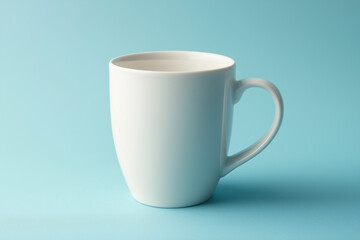 Minimalist white ceramic coffee cup isolated on solid color background