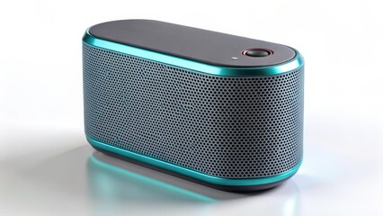 Obraz premium Teal-Accented Portable Speaker on White Background