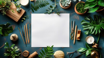 Creative workspace blank paper and craft tools bright and inspiring with open branding space