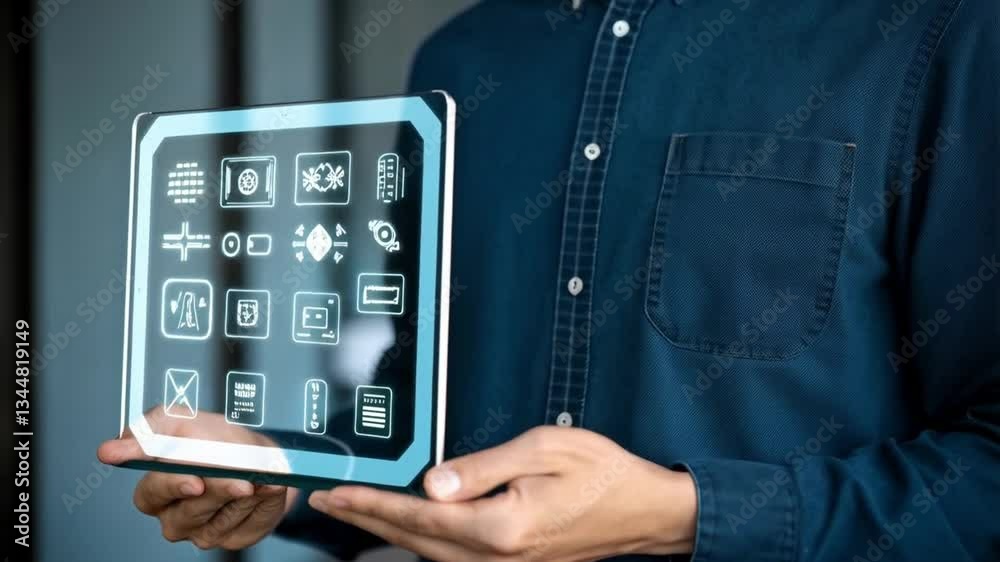 Aufkleber AI-Powered Customer Service: Businessman Analyzing Feedback Data with Chatbot. Streamlining Support, Improving Customer Experience, Data-Driven       