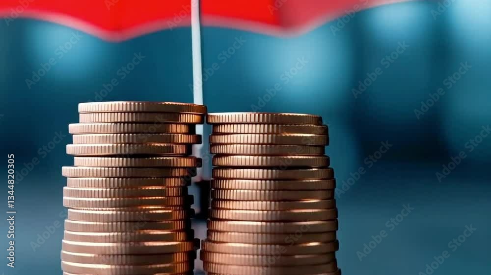 Aufkleber a red umbrella stands over a small pile of coins, symbolizing protection and privacy in banking. the