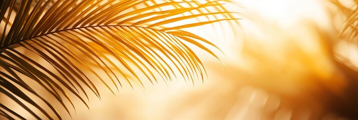 An abstract background featuring soft golden light filtering through palm leaves