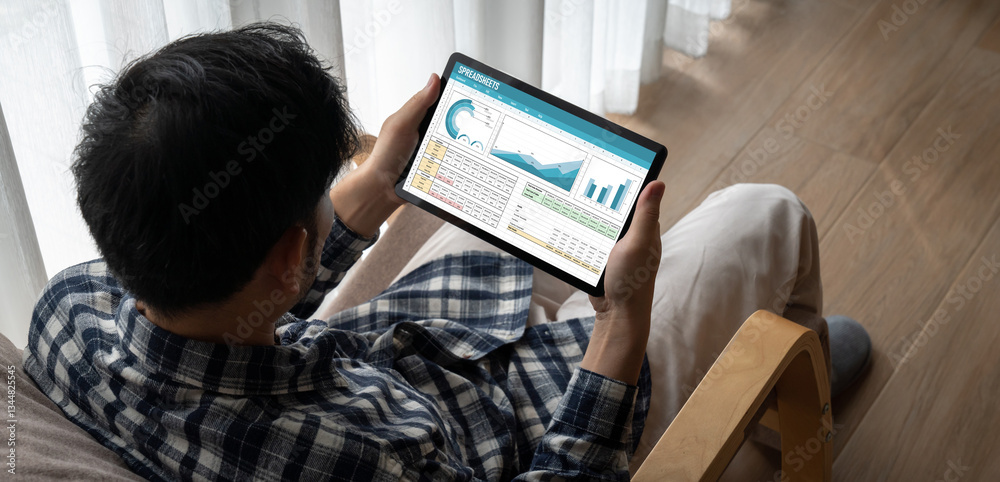 Poster spreadsheet document information financial startup concept. data and graphs in spreadsheet documents