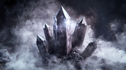 Obraz premium Enigmatic jewel of primal power amid spiked obsidian tendrils in mystical atmosphere. Obsidian Spikes. Illustration