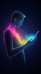 Glowing AI powered business assistant helping professionals with tasks symbolizing digital automation