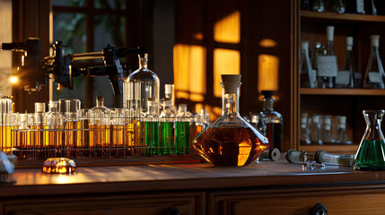 Lab equipment lit by sunlight