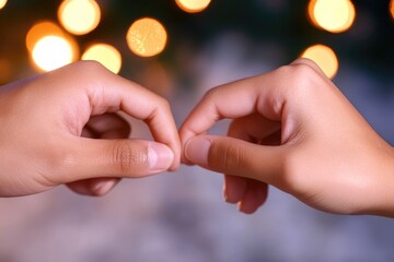 Close-up of two hands with bokeh lights in soft focus background