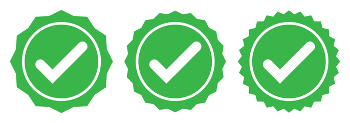 Social media and Profile Verified badge icon. Check and Approved, Accept, Instagram verified badge icon. vector illustration. Green verified badge icon vector set. green check mark icon vector set.