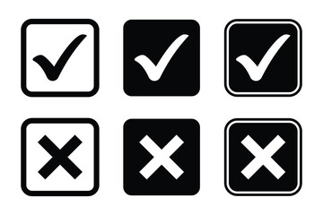 Check mark icon button set. Check box icon with right and wrong buttons and yes or no checkmark icons. check box with yes and no sign.
