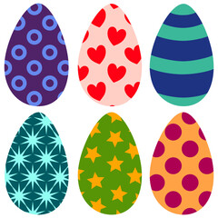 set of flat easter eggs on transparent background
