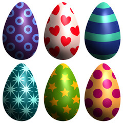 set of easter eggs on transparent background 3d