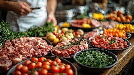 Fototapeta premium Gourmet Meat Preparation: A Culinary Showcase