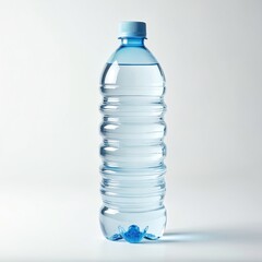 Clear plastic water bottle isolated on white background. Closed bottle filled with cool fresh still potable aqua. Healthy hydration concept, daily water intake. Perfect thirst quencher for fitness