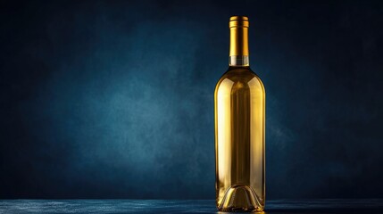 Golden Wine Bottle on Dark Background