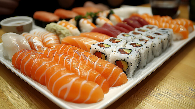 Diverse sushi platter at restaurant
