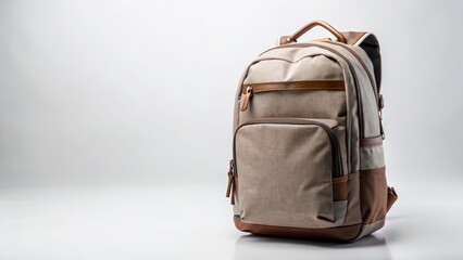 Naklejka premium Beige Backpack on White Background