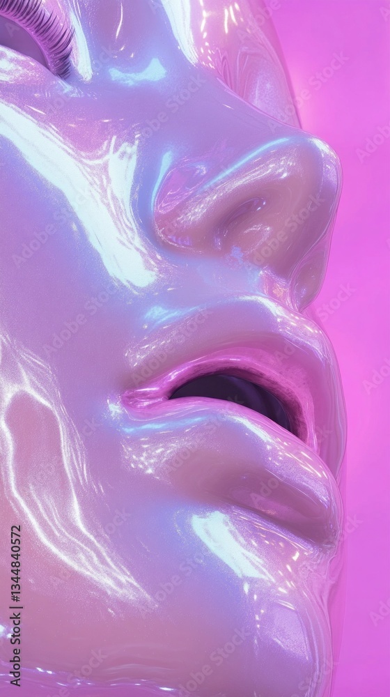 Poster this captivating artwork features a close-up of a glossy, iridescent sculpture with a focus on the l