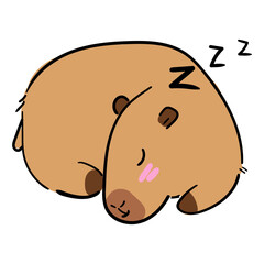 Sleeping Capybara hand drawn vector cartoon illustration isolated on white.