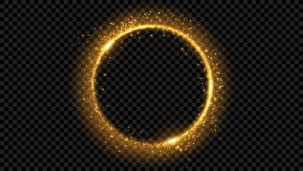 Golden Magic Ring with Sparkles on Black Background – Vector Illustration