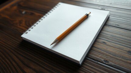blank notebook with pencil on wooden office desk