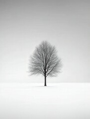 Obraz premium Winter landscape featuring a solitary tree in snow