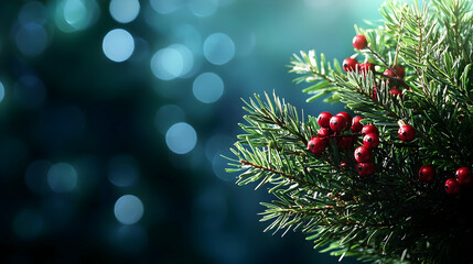 Obraz premium Festive Christmas Branches With Red Berries