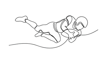 American Football Player Diving Catch Oneline Drawing Sport Action