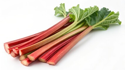 Red Rhubarb Stalks on White Background