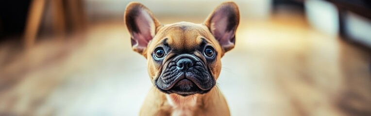 Cute puppy sits in a cozy living room space