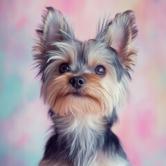 Fototapeta premium Yorkshire terrier posing against colorful background