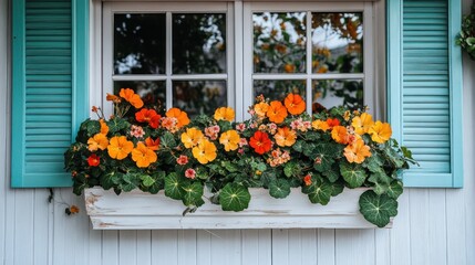 Colorful flowers in a window box