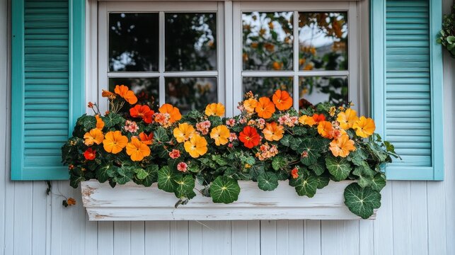 Fototapeta Colorful flowers in a window box