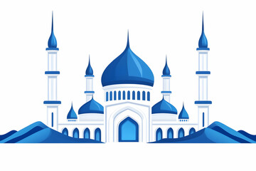 Fototapeta premium Blue and white mosque illustration against white background