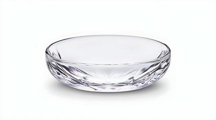 Clear glass bowl with cut-glass design, isolated on white