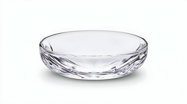 Clear glass bowl with cut-glass design, isolated on white