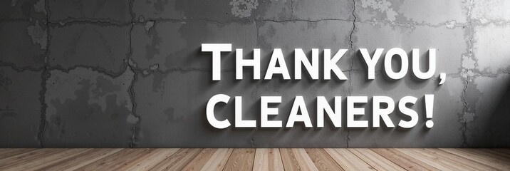 Thank You, Cleaners! motivational wall art with bold typography on a textured industrial background, appreciation concept of cleaning services or janitorial companies